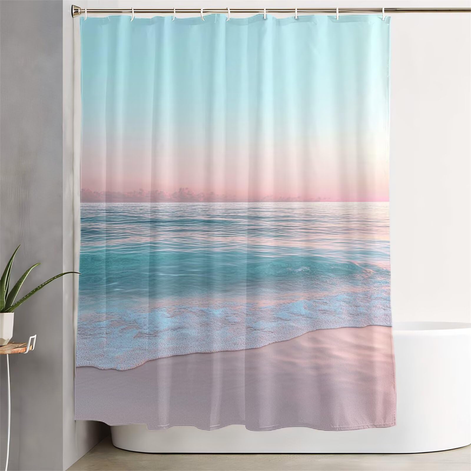 Zasłona prysznicowa z motywem oceanu, 240 x 200 cm, bardzo długa zasłona prysznicowa do łazienki, wodoodporna zasłona na drzwi z haczykami i obciążonym brzegiem, zmywalna, szybkoschnąca, na wszystkie