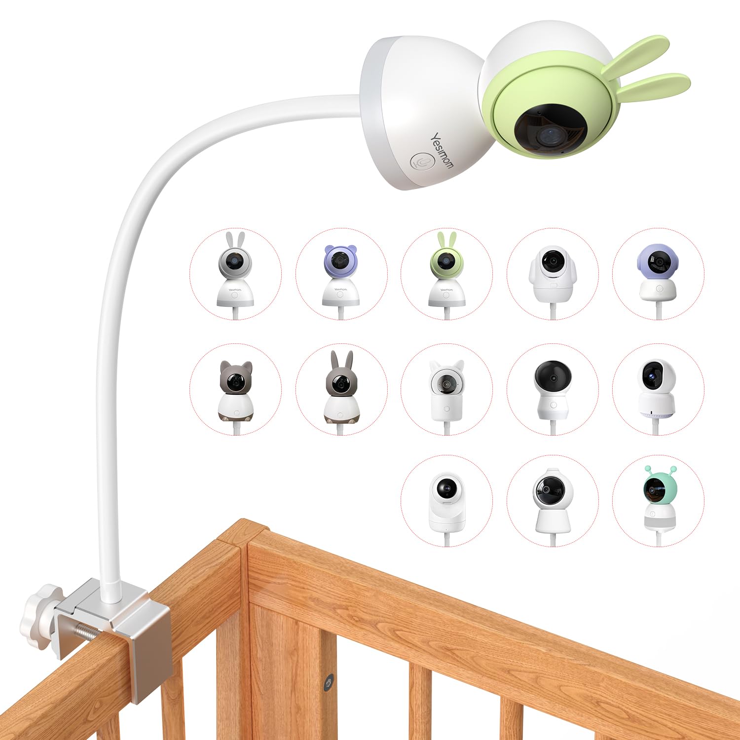 YESIMOM Soporte Universal para Camara Vigilancia Bebe: Ajustable, Sin Taladros, Montaje 1/4" y Vista 360° - Compatible con la Mayoría de vigilabebes (Color Blanco)