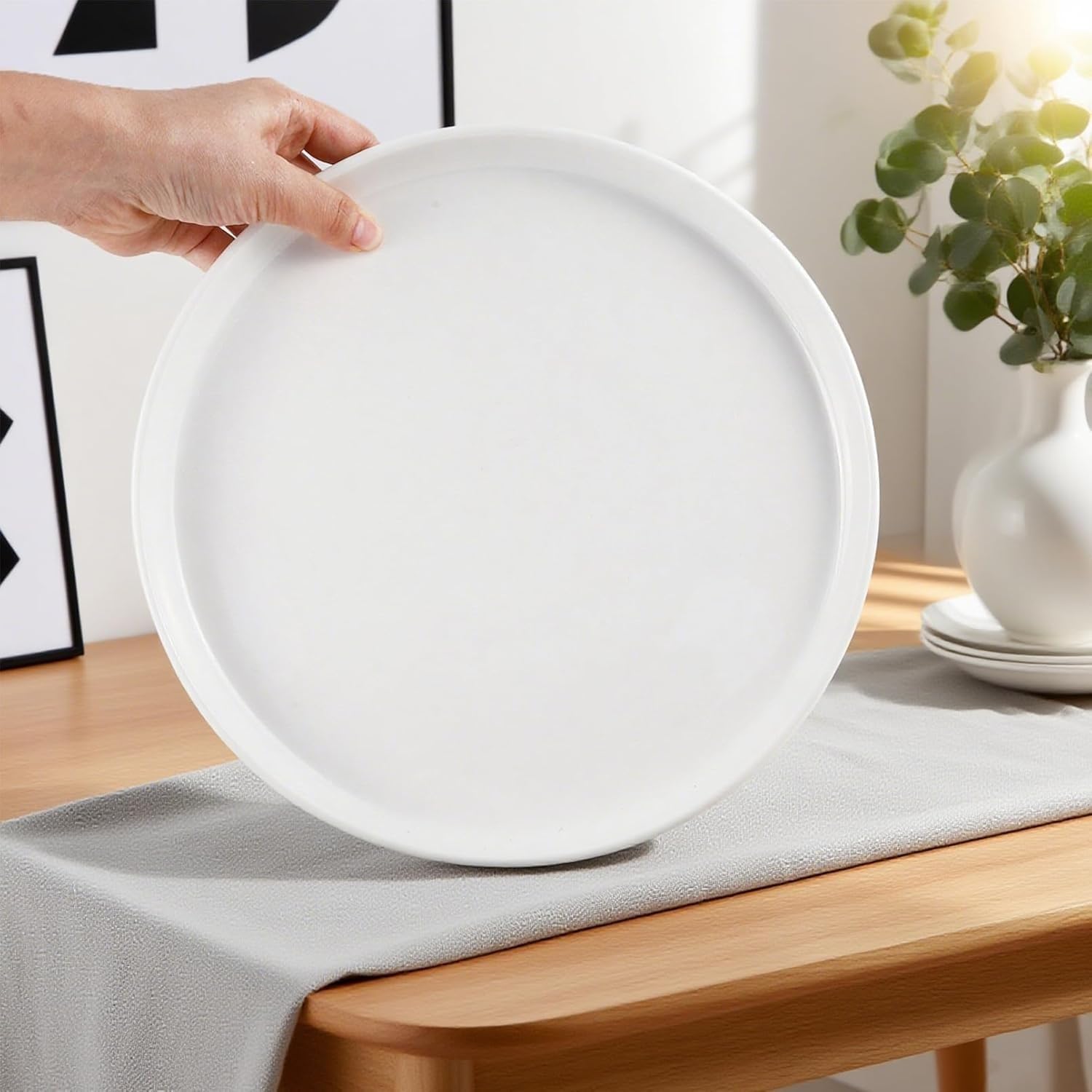 Lot de 6 assiettes plates en céramique, blanches, Ø 25 cm