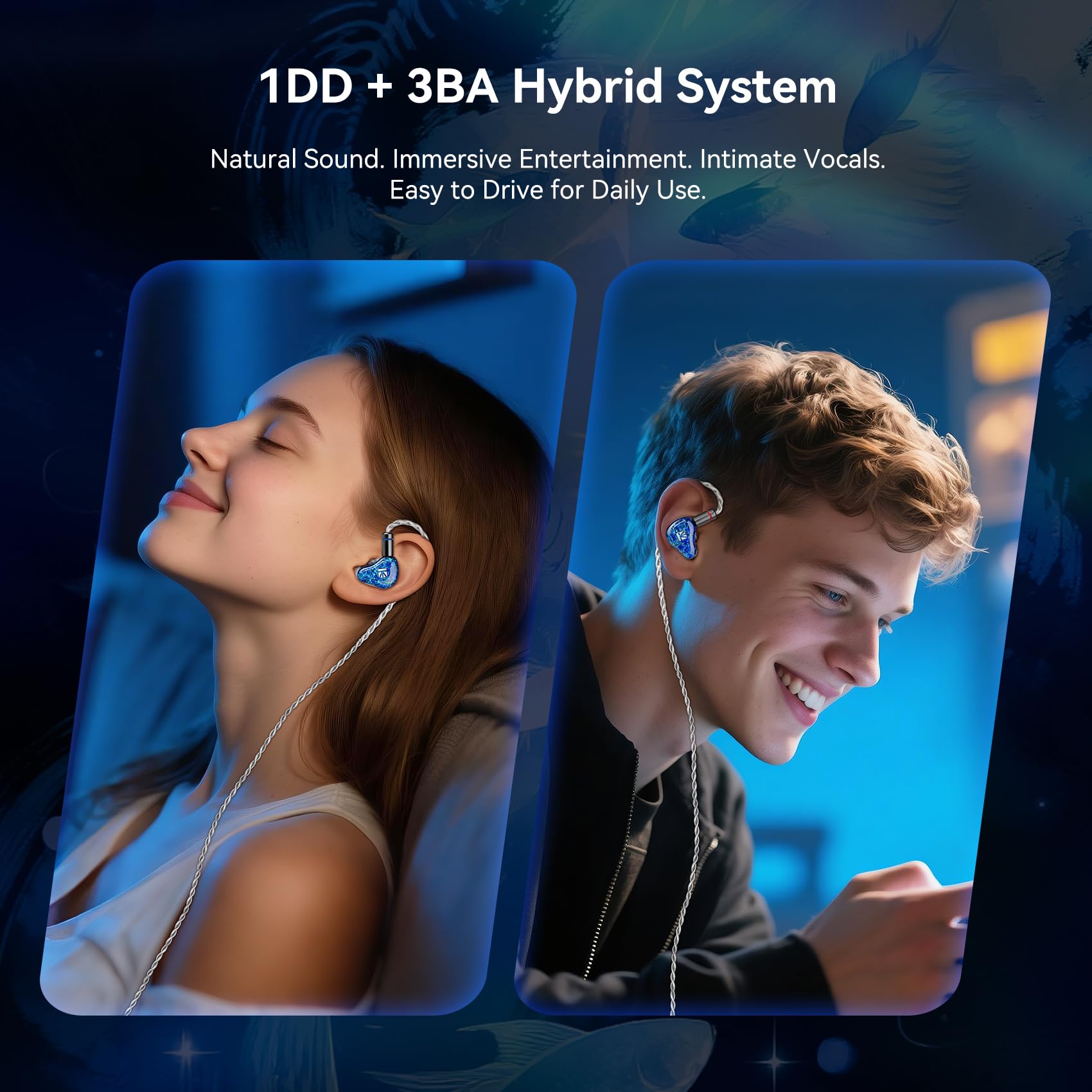 Yinyoo Auriculares KBEAR SR8 IEM, controladores híbridos 1DD+3BA para músicos, auriculares intraurales con cable HiFi, cable desmontable con 5N OFC, IEMs para juegos, audiófilos y actuaciones en vivo