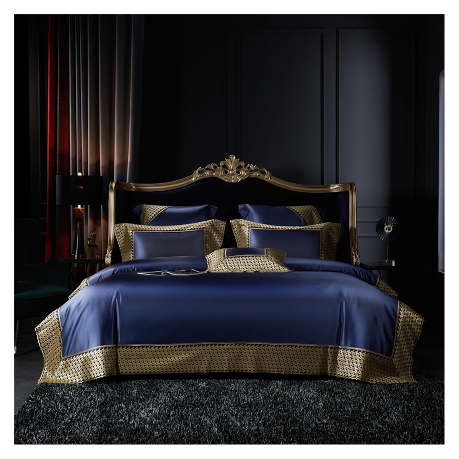 Sbcgfy Red Luxury Cotton Wedding Bedding Set Gold Lace Duvet Cover Quilted Bedspread Bed Linen Pillowcases Comfortable Bedding, Bedspreads,-Queen