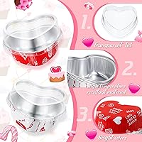 Vista 3 de Honeydak 100 juegos de moldes para hornear en forma de corazón, mini molde de aluminio de 3.4 onzas, lata desechable para cupcakes con tapas