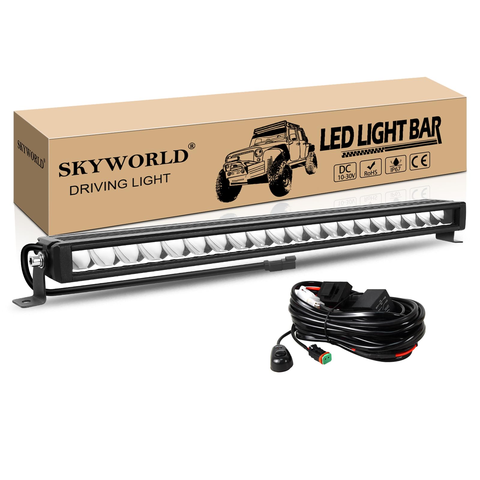 SKYWORLD 23 Pulgadas 58 cm 60W delgado barra de luz led, largo alcance barras luminosas led con 12V kit de cableado para 4x4 ATV UTV SUV Off road Coche Tractor Camión Todoterreno Barco, 6000K Blanco