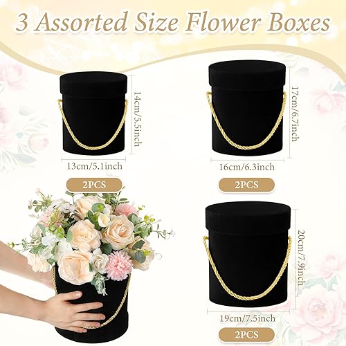 Miniatura 3 de Uiifan 6 cajas redondas de terciopelo con tapas, caja de regalo de terciopelo para boda con asa para arreglos de regalo de flores de lujo, regalos