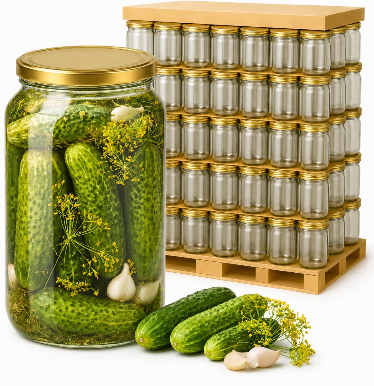 48 Stück Einweckgläser 900 ml mit Twist-Off-Deckel Gold Einmachglas Schraubglas Konservengläser Einmachgläser Vorratsgläser Schraubdeckel (48 Stück)