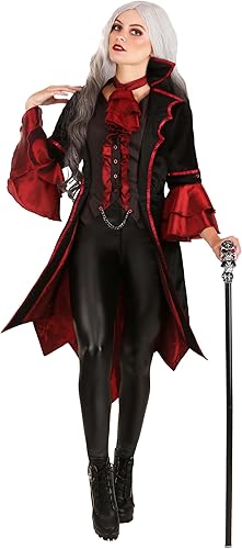 Miniatura 2 de Exquisito vestido de disfraz de vampiro para mujer, traje de vampiro gótico moderno para adultos, chaleco y cuello medieval, Negro, Rojo, XL