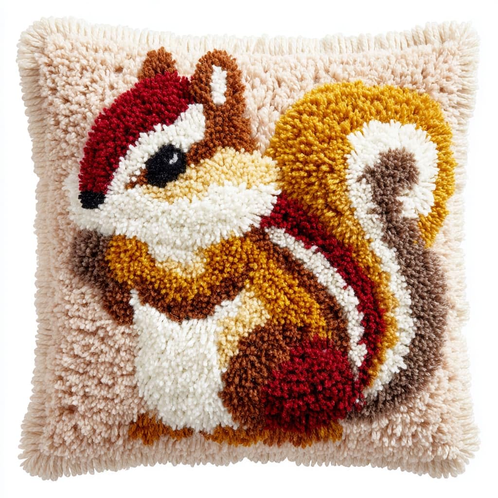 WallustrioaW Latch Hook Cushion Kits for Adults,Animal Squirrel