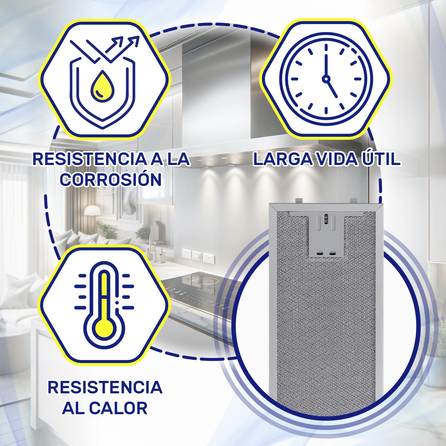 Aluminio Filtro Rejilla de Grasa para Campana Extractora 250 x 110 x 8 mm con Código Original 11022470 11018426 para Bosch para Balay para Siemens para Neff - Garantía de 10 Años - MONTERAL