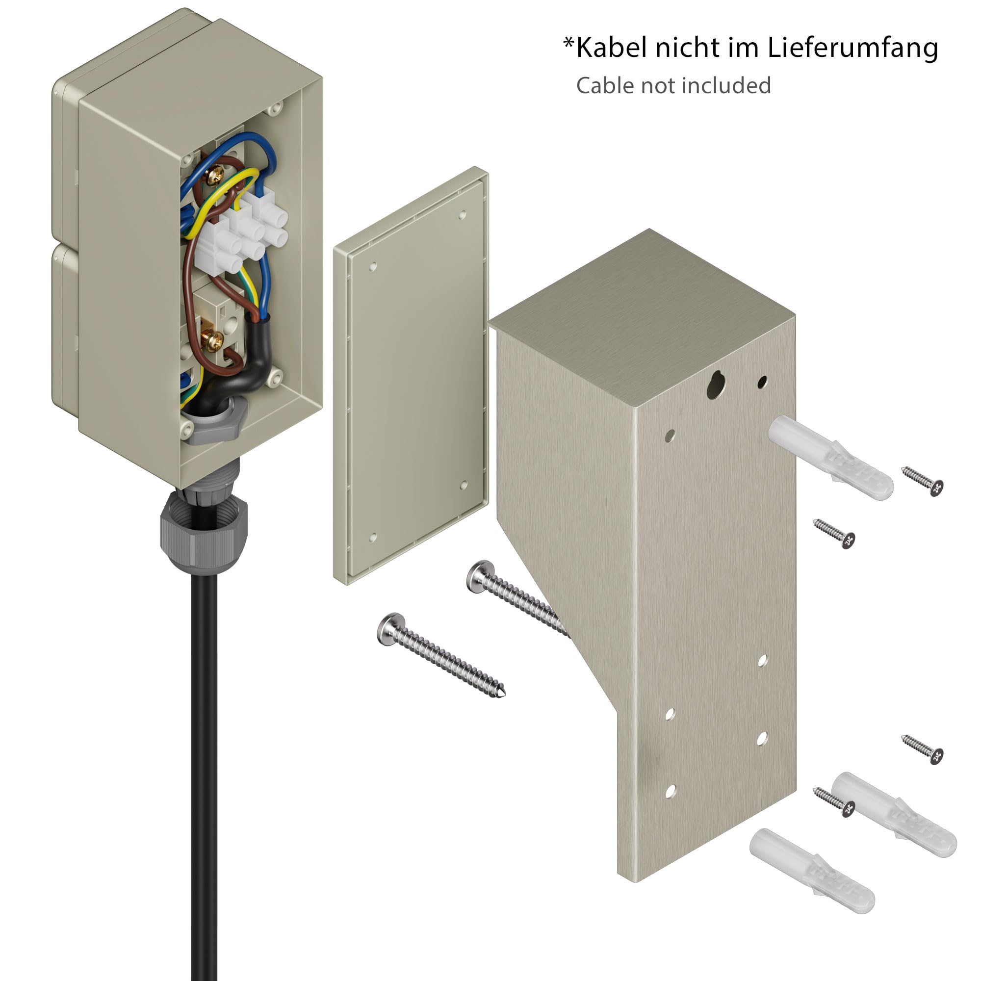 ledscom.de 3 tomas de corriente para exteriores y ambientes húmedos PIWI, montaje en superficie, IP44, doble toma Schuko, 16 A/230 V, acero inoxidable, plástico, vertical
