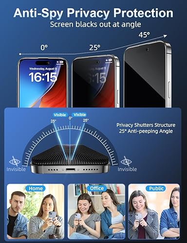 Miniatura 10 de ruwa Protector de pantalla de privacidad para iPhone 14 Pro Max 6.7 pulgadas 2 unidades Película de vidrio templado antiespía con marco de