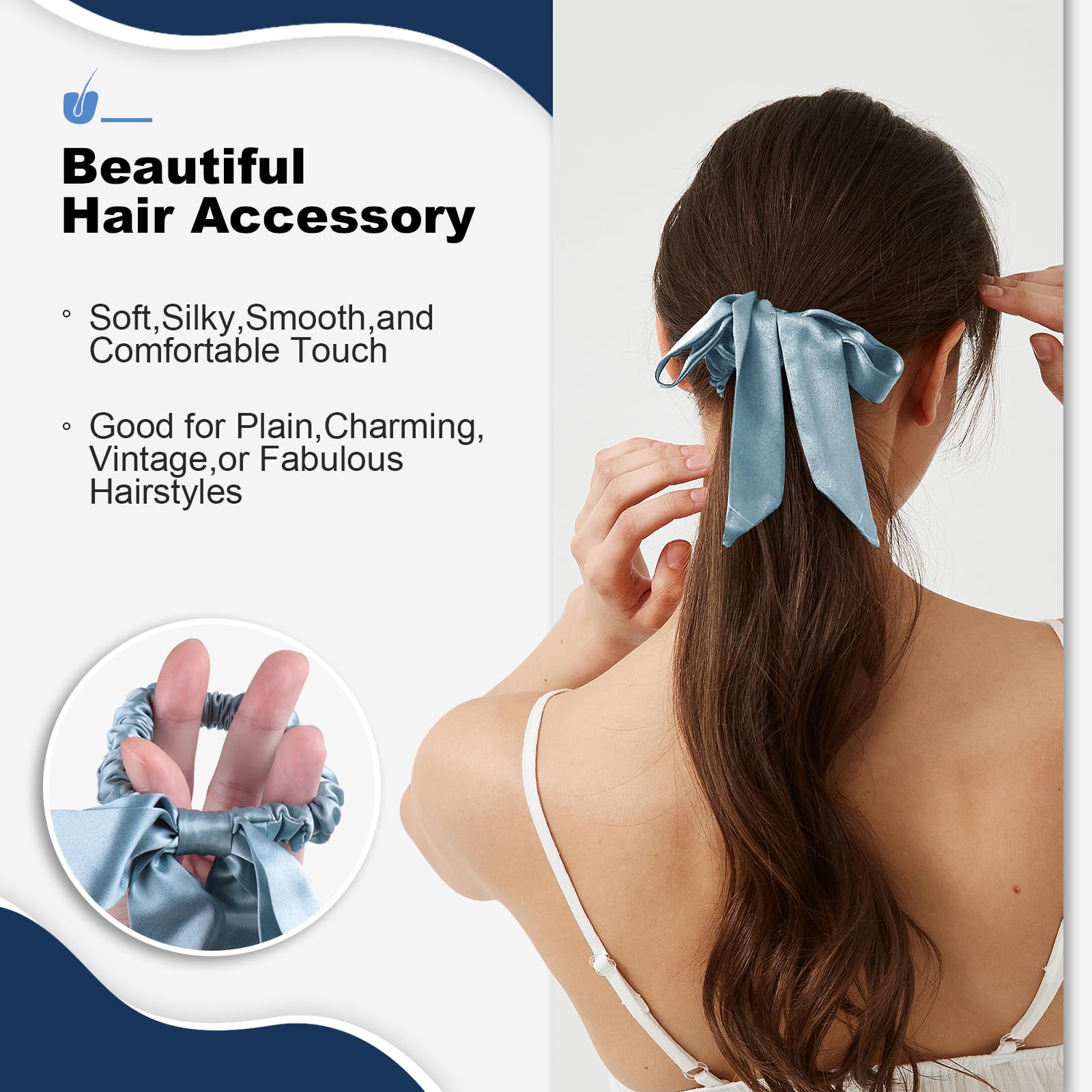 Consysi 1 Piece Silk Bow Scrunchies for Hair-100% Pure Mulberry 22 Momme Silk Hair Tie, Elastic Ponytail Holder - Image 3