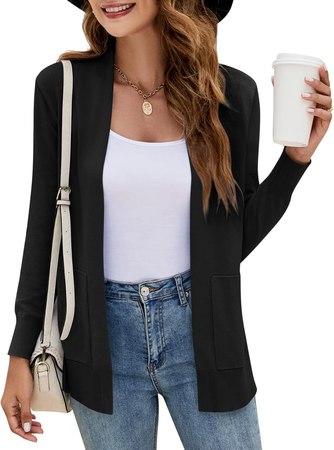 Yousify Womens Cardigan Sweater Long Sleeve Open Front Knit Cardigan Sweater with Pockets - Image 4