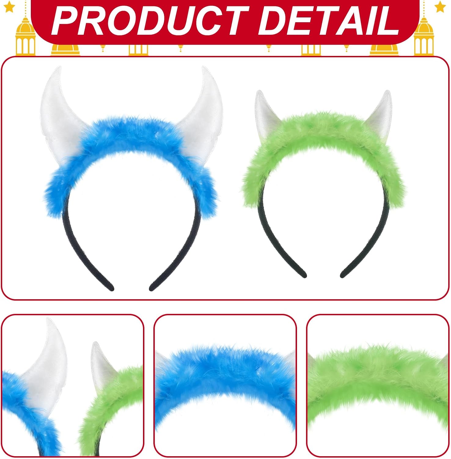 Norme 2 Pcs Shaggy Headband Set Soft Fluffy Hairband Furry Plush Halloween Hair Headband for Halloween Costume Accessories