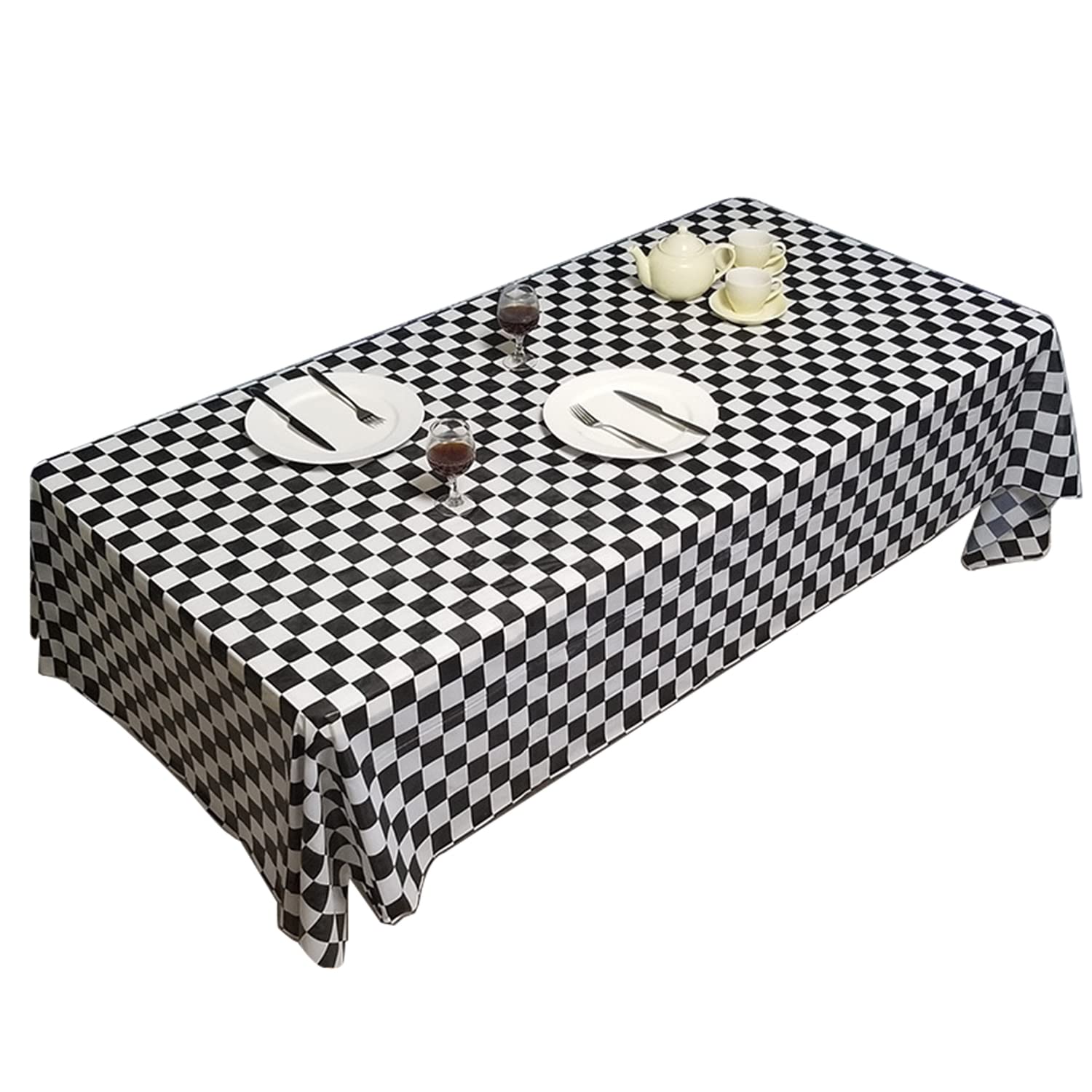 Black Checker Tablecloth Set - 3 Pack Disposable Plastic Covers For Race Car Parties & Events