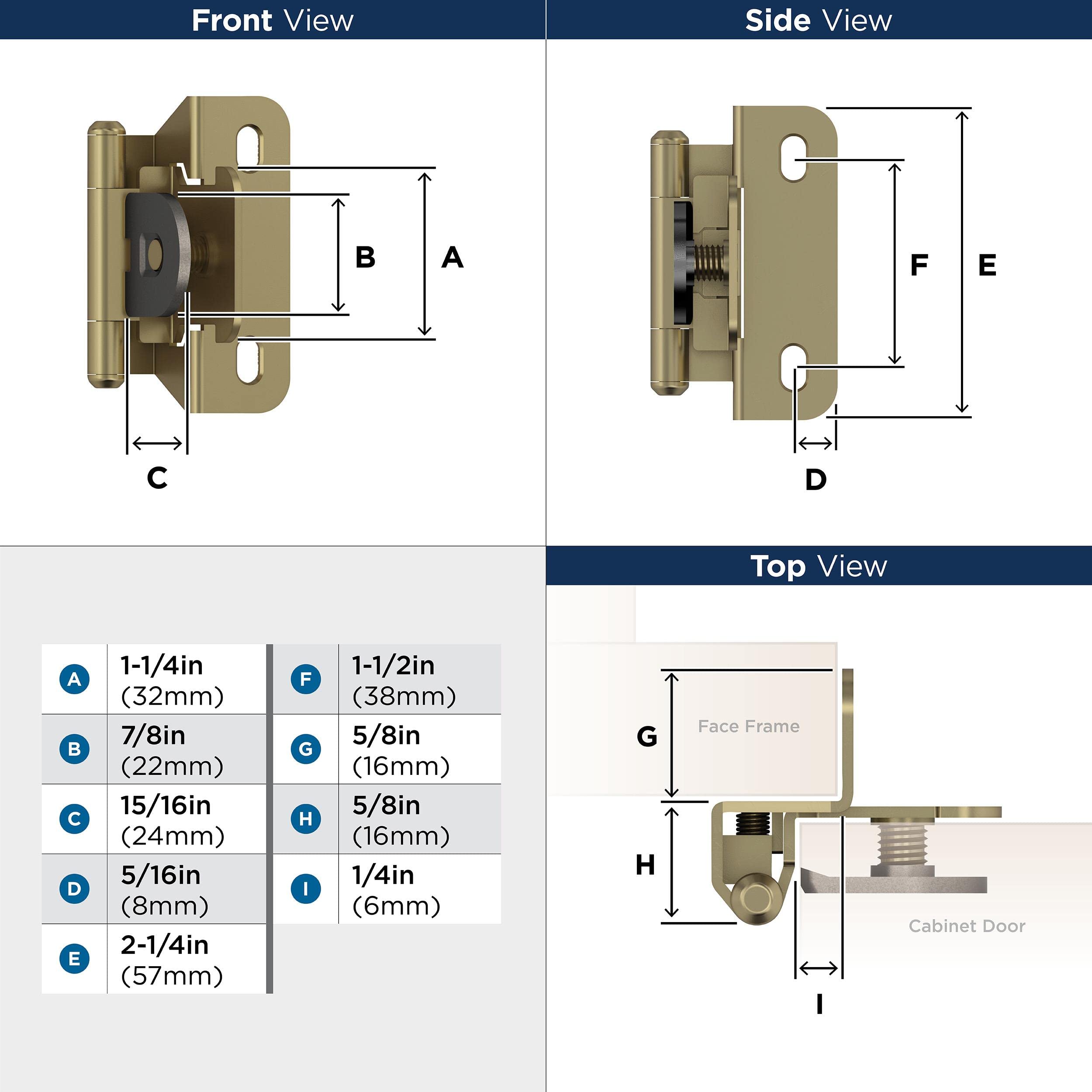 Amerock BPR8715BBZ Hinge, Golden Champagne, 1/4 in. (6 mm) Overlay - Image 4