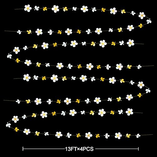 Miniatura 2 de Guirnalda de flores blancas y doradas de 52 pies, color blanco iridiscente dorado metálico, hojas colgantes para primavera, compromiso, boda,