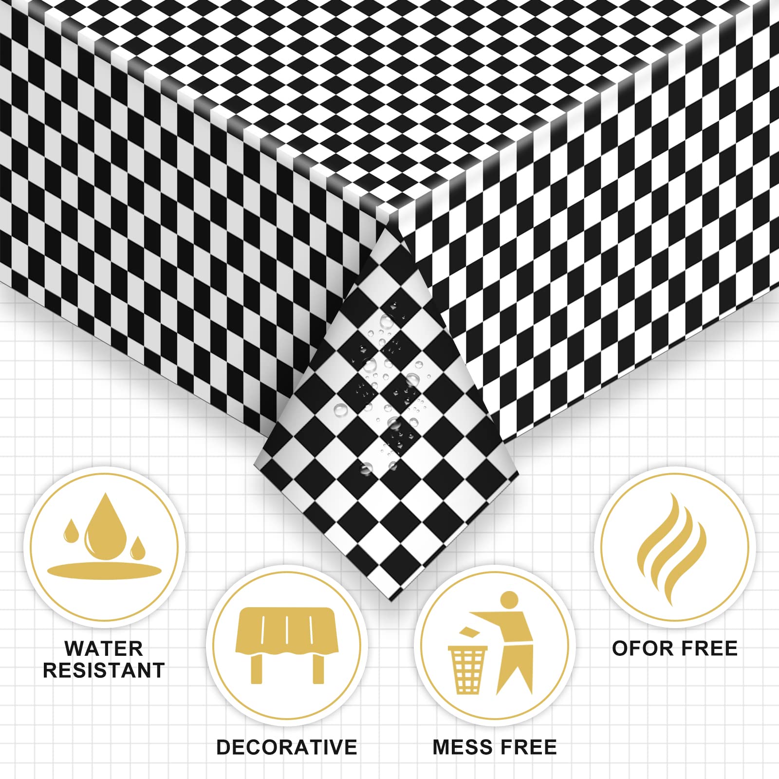 IKAYAS Lot De 2 Nappes Rectangulaires à Carreaux Noirs Et En