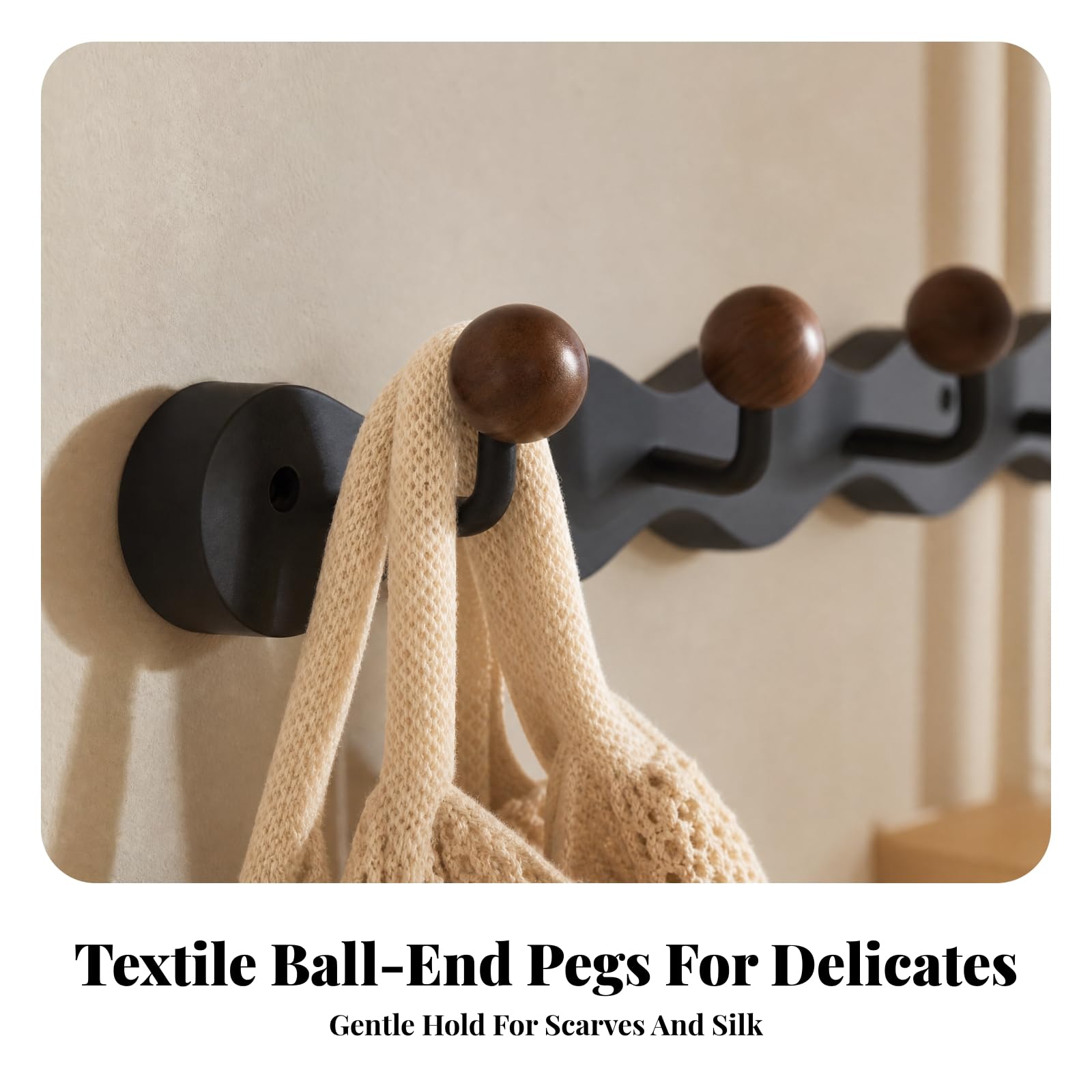 Porte-Manteau En Bois Catchc 6 s Compact Patère Murale Panneau Ondoyant Simple Élégant pr Salon, Cuisine, Noir, Style D