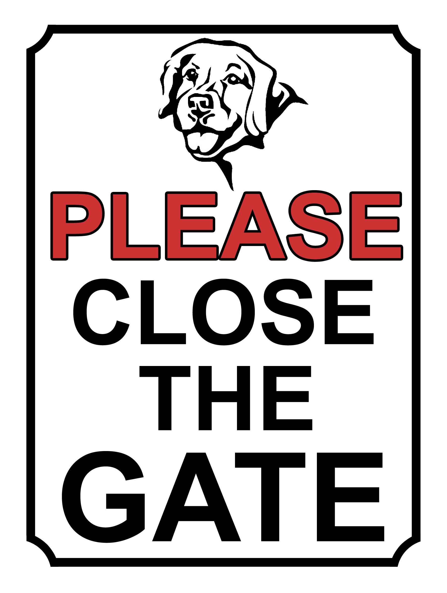 SHAWPRINT PLEASE CLOSE THE GATE DOG THEME METAL SIGN 267MM X 200MM (383H1L) LARGE 10" X 8"