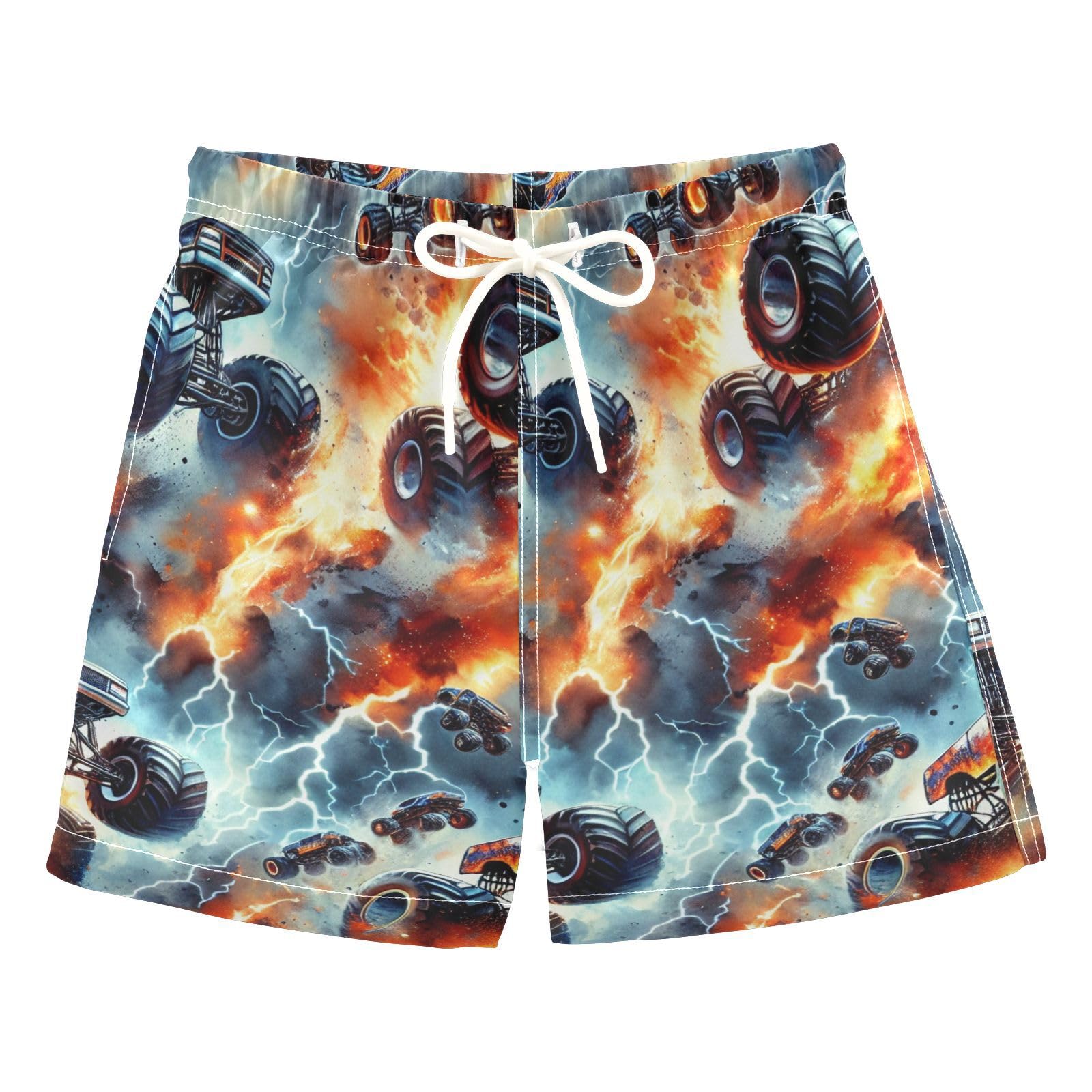 FLildon Lightning Tank Cars Little Boys Swim Trunks with Mesh Lining Quick Dry Beach Board Shorts, 3T