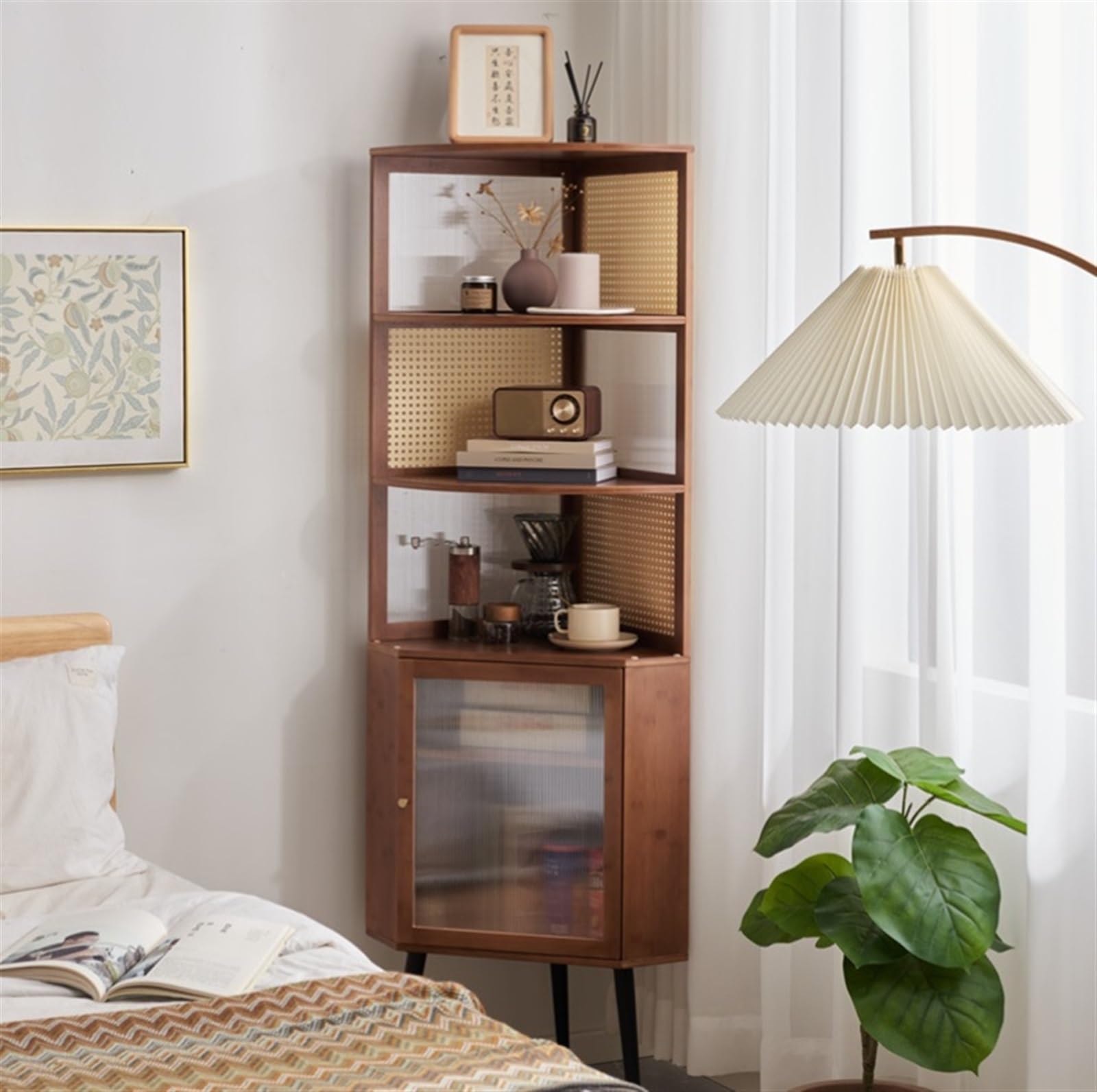 Amazon｜コーナーシェルフコーナーラック 収納キャビネット付き3段