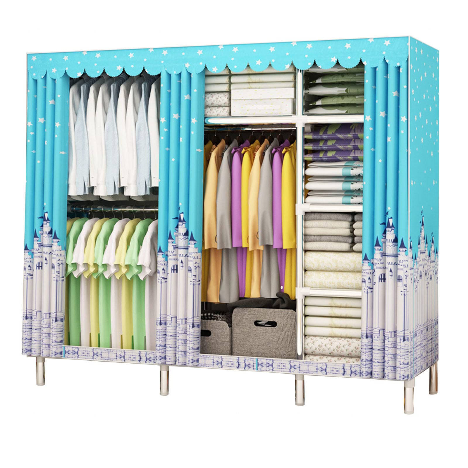 Armoire en toile portative A-2 avec penderie et housse en tissu pour chambre