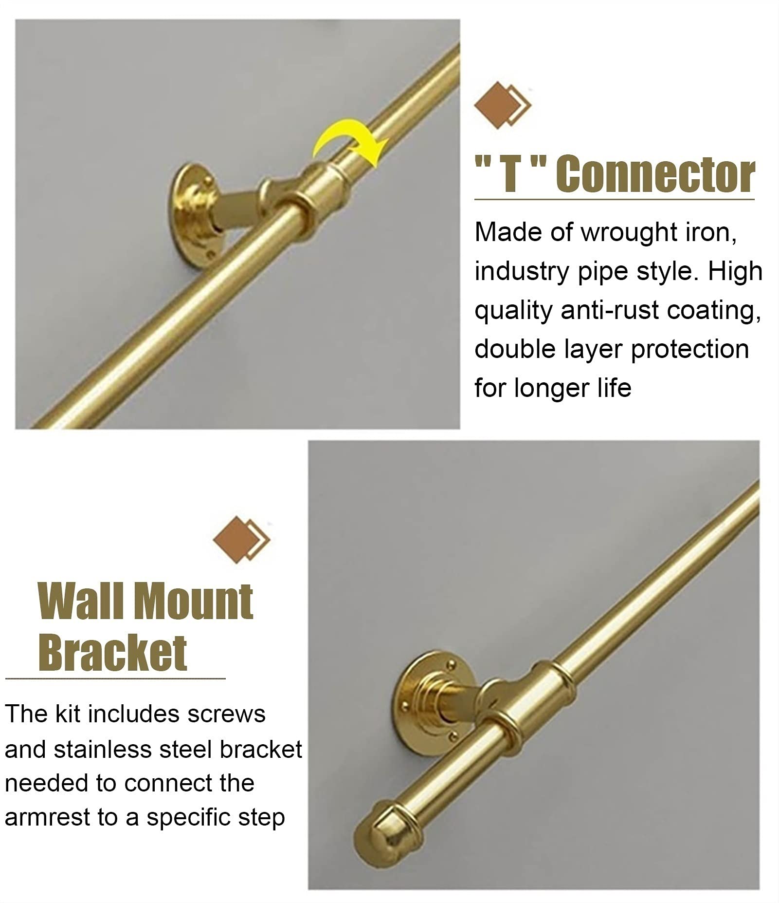 Gold Stair ils Kit- Cartel de metal antideslizante para ancianos, discapacitados, mujeres embarazadas, fácil instalación, 250 cm, riel de soporte de seguridad