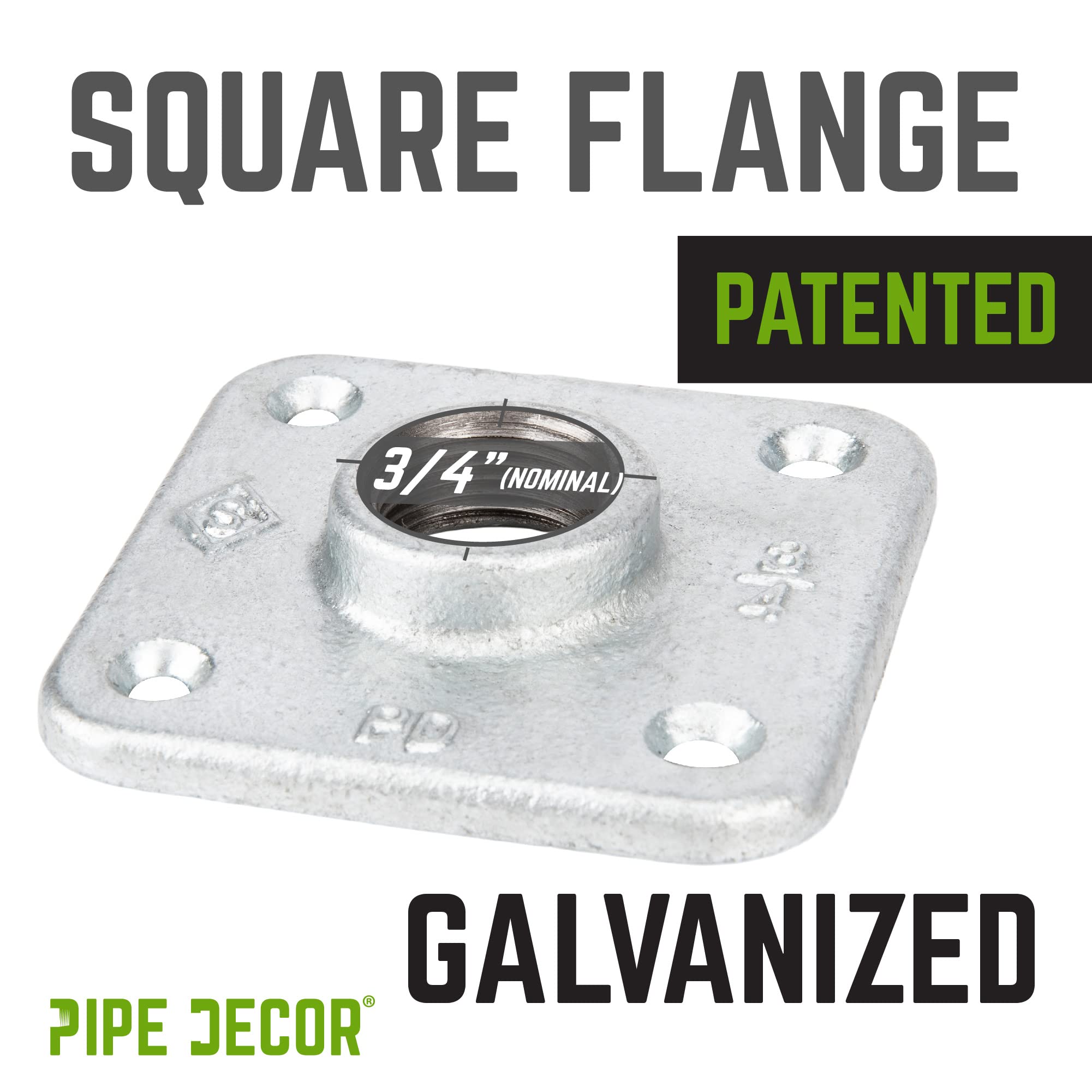 PIPE DECOR Bride carrée en fer galvanisé de 1,9 cm (lot de 4)