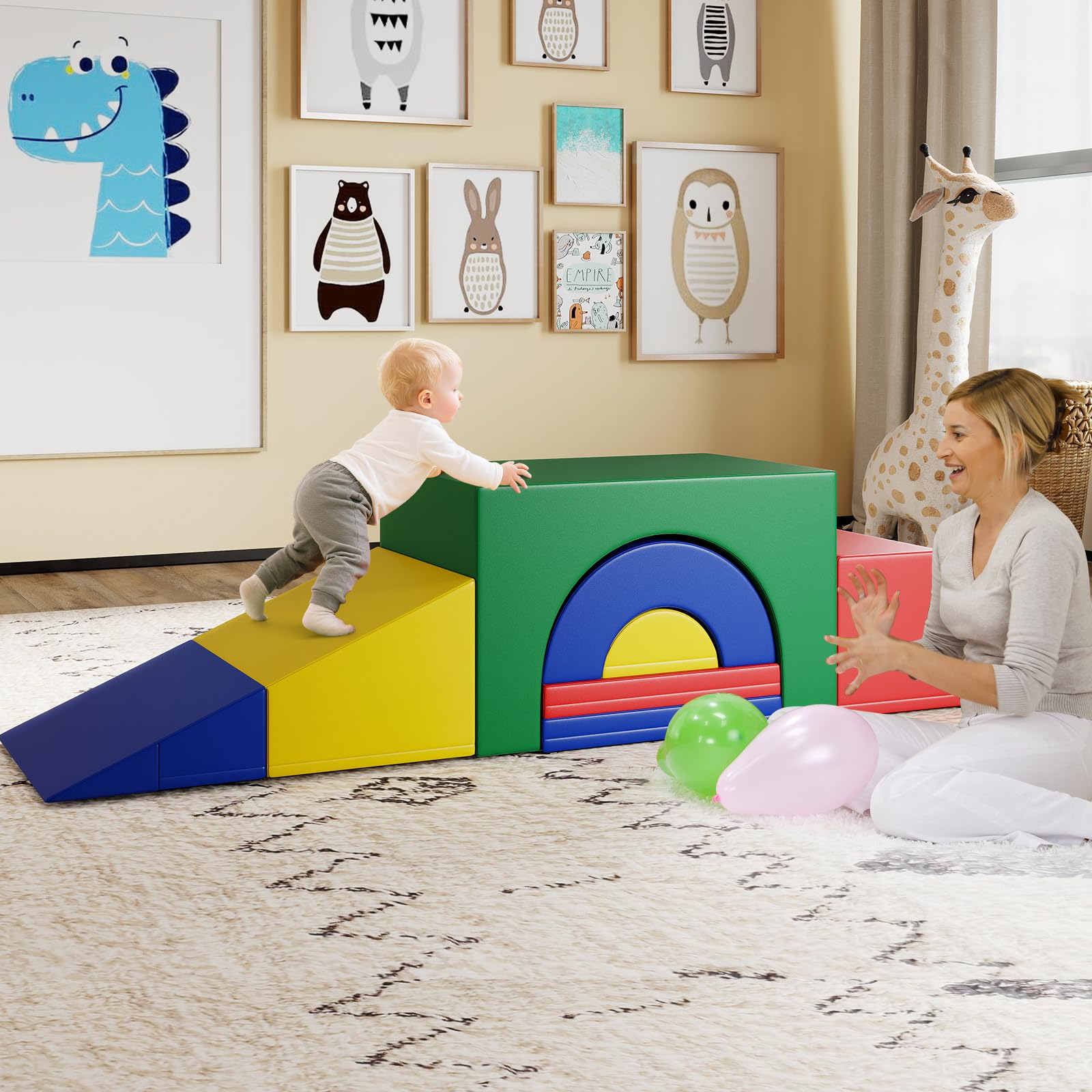 RELAX4LIFE Set di 7 Blocchi da Costruzione per Bambini, in Schiuma per Arrampicarsi, Combinazioni Libere, Vari Colori, Forme Diverse, per Casa, Asilo Nido