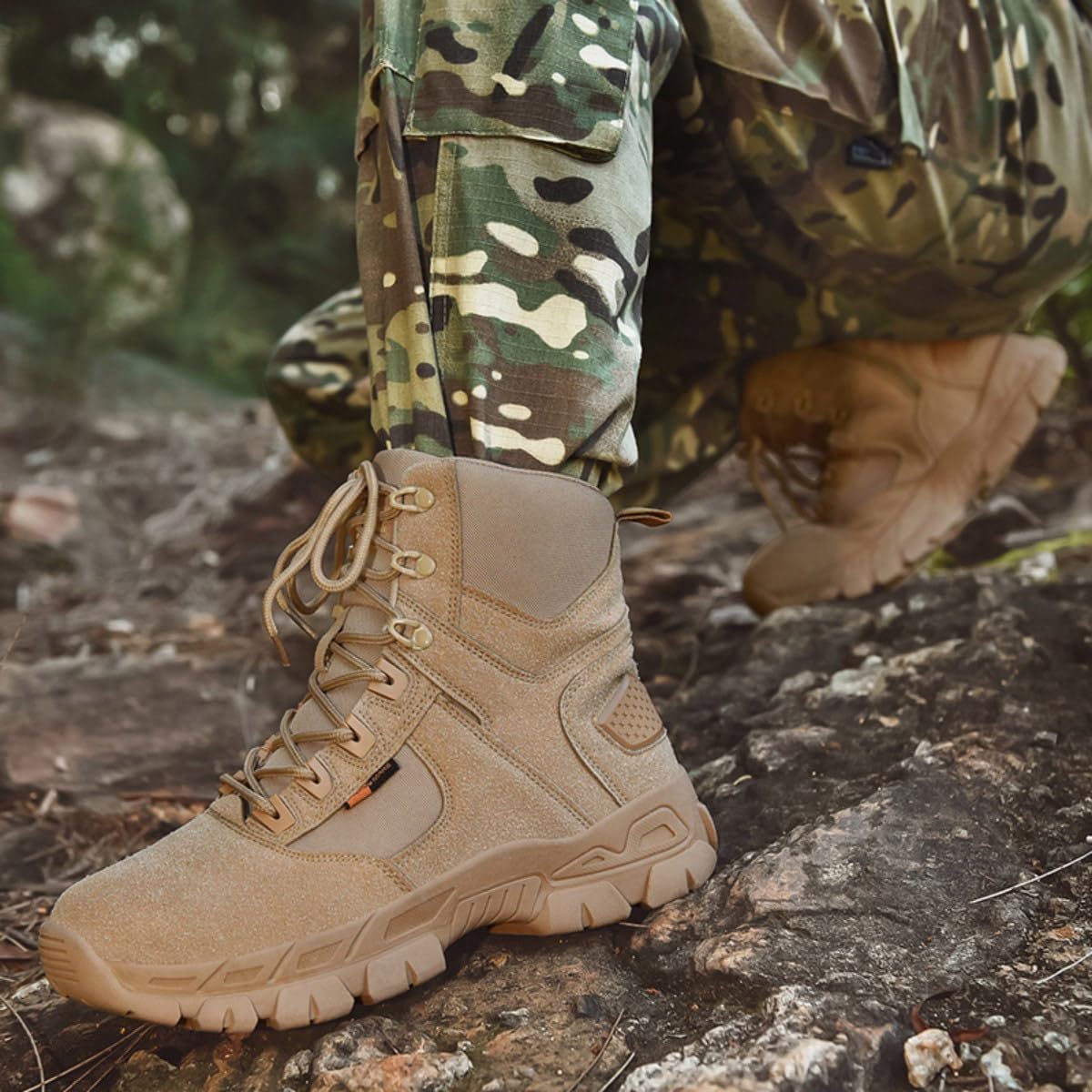 Bitiger Work Boots for Men Construction Gardening: Suede Tactical Boots for Men Zip for Backpacking Hunting - Ankle Combat Boots for Jungle Trekking