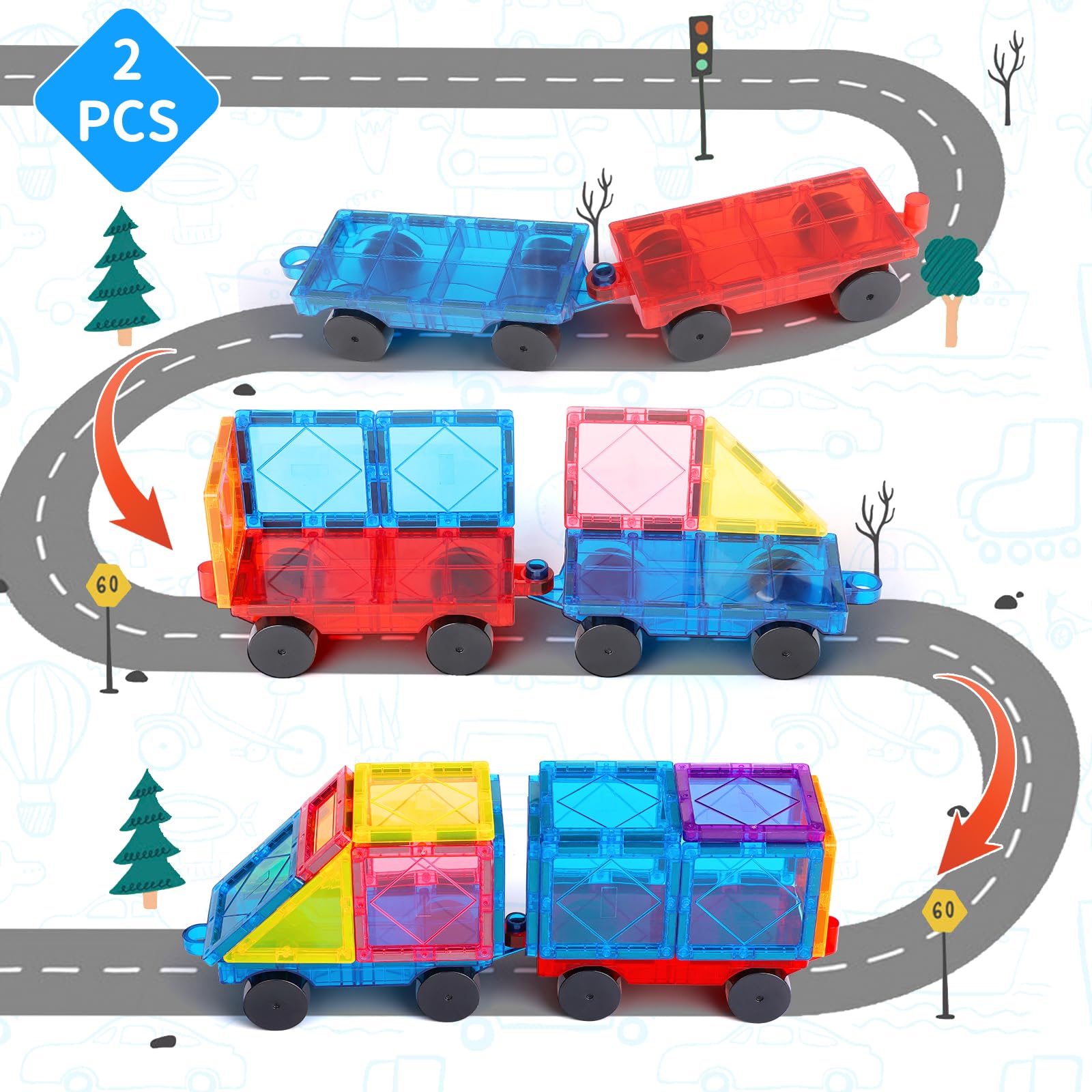 ZHANGXIN Costruzioni Magnetiche Giochi Bambini,Piastrelle magnetiche Espansione Auto Buidling Blocks Set, STEM Giocattoli per 3 4 5 6 7 8 + Anni Ragazze Ragazzi Magnete Mattoni Camion