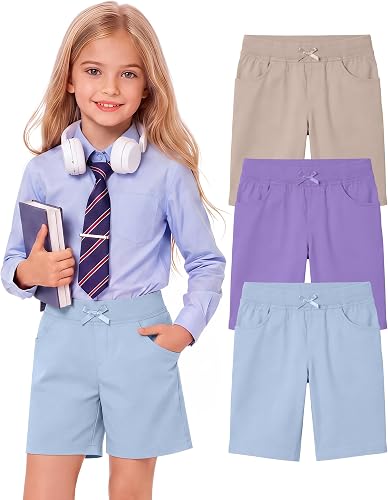 YooAurvox 3 Pack Girls Uniform Elastic Waist Bermuda Shorts 3Color 7-8Y