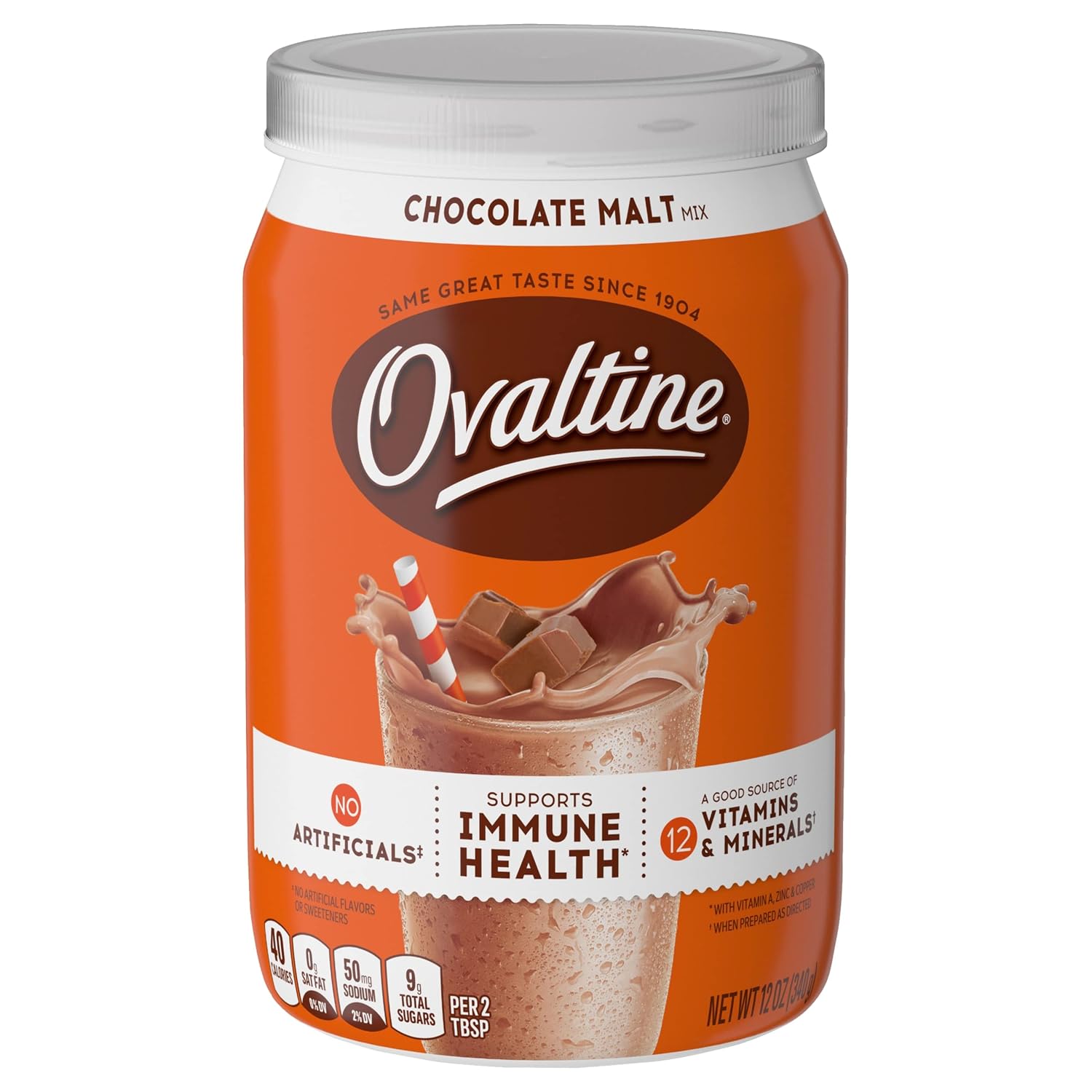 Ovaltine Chocolate Malt Powdered Drink Mix for Hot and Cold Milk, 12 OZ Canister