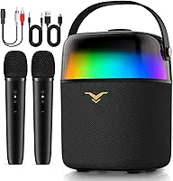 Caixa de Som Bluetooth Karaoke PartyFree, Partybox com Dois Microfones Sem Fio, Sistema de PA com Modo Discurso e Luzes LED Dinâmicas Embutidas, Suporta FM/AUX/USB/6,35mm, para Festa Presente