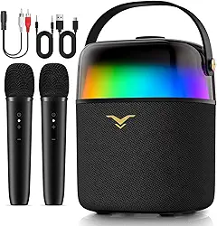 Caixa de Som Bluetooth Karaoke PartyFree, Partybox com Dois Microfones Sem Fio, Sistema de PA com Modo Discurso e Luzes LED Dinâmicas Embutidas, Suporta FM/AUX/USB/6,35mm, para Festa Presente
