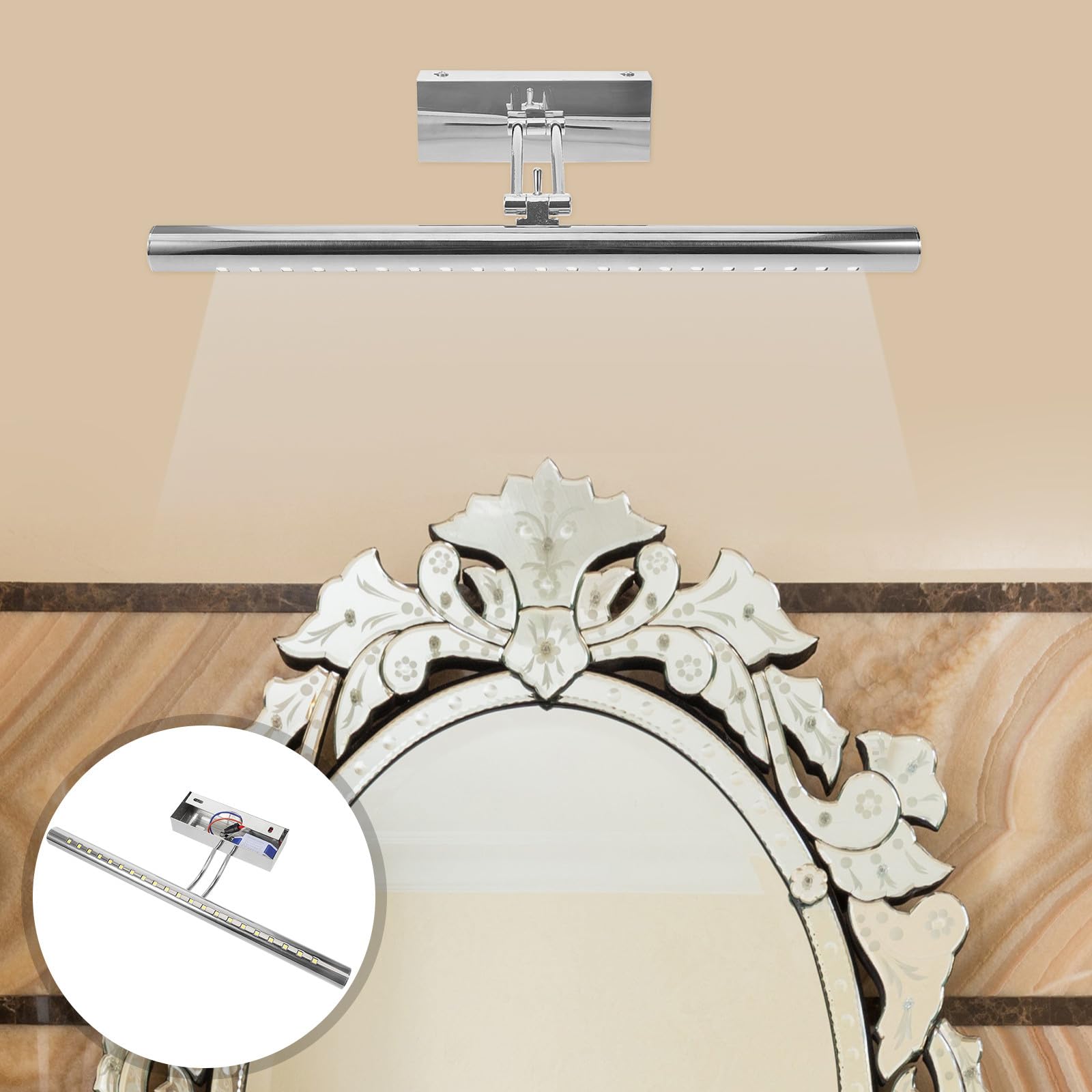 Housoutil Applique Murale et Facile à Installer Argentée LED Lumière Uniforme 5w en Acier Inoxydable Décoration Moderne pour Miroir de Salle de Bain pour Salle de Bain