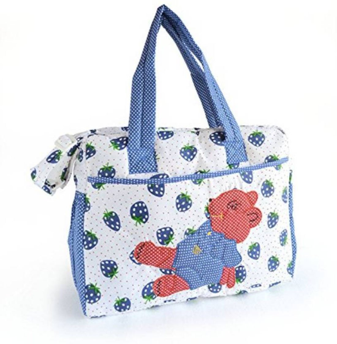 Good Luck New Born Baby Multipurpose Mother Bag with Multi Compartment for Baby Care and Mama Shoulder Bag Cotton Fabric (Teddy Blue White Red,Pack of 1) 1
