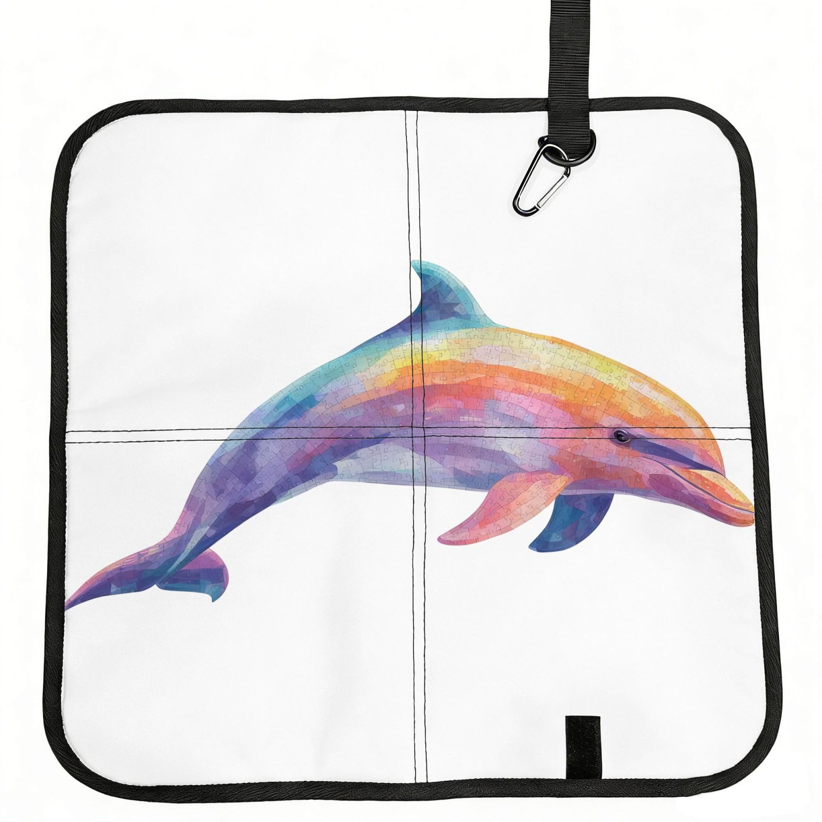 MROWYC Dolphin Puzzle Printed Foldable Seat Cushion - Portable with Carabiner, for Stadium, Camping, Hiking