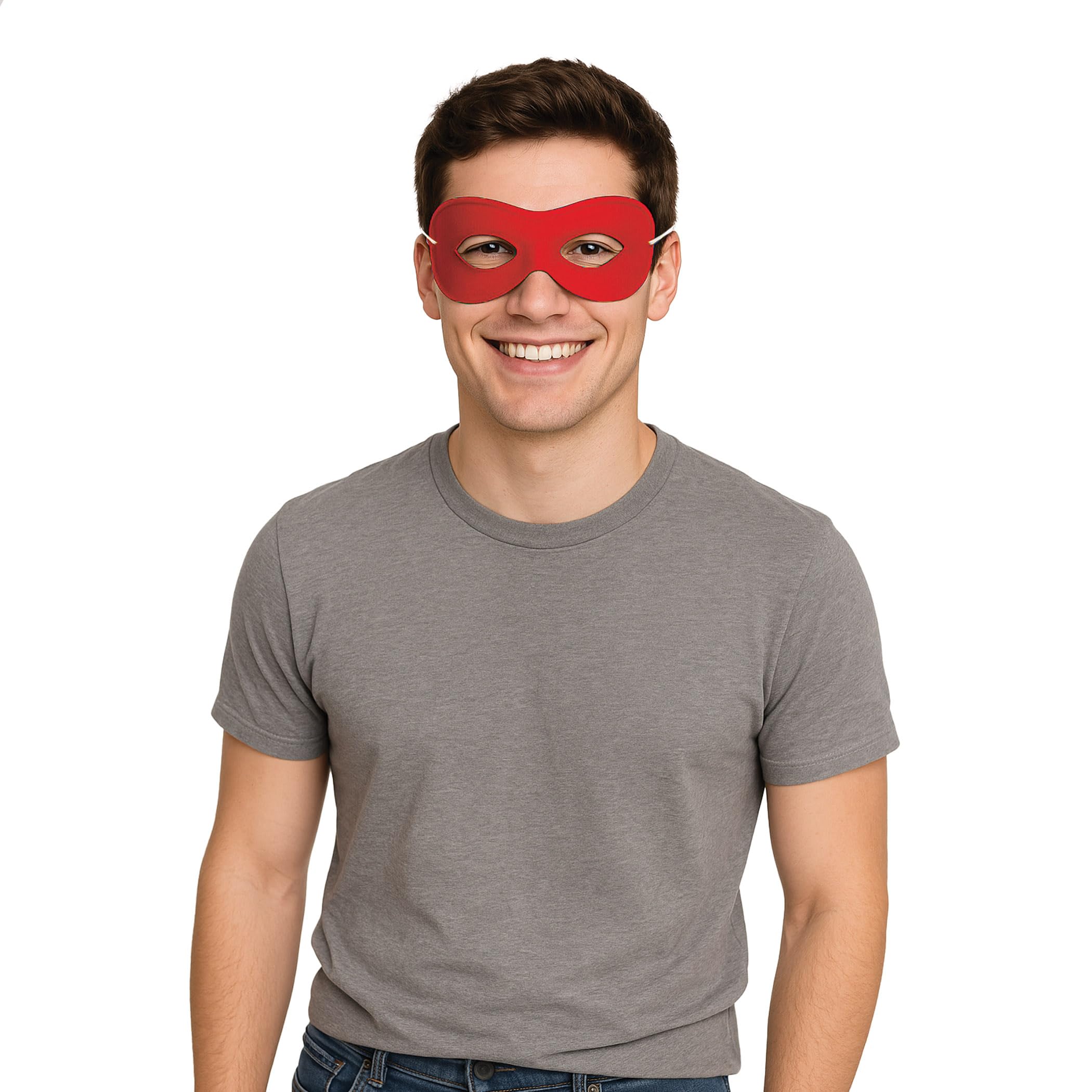 Photo 1 of ***STOCK PHOTO FOR REFERENCE ONLY*** Beistle Red Fabric Hero Masks – 4 Pack, Classic Eye Masks with Elastic Straps, Lightweight Accessories for Halloween Costumes, Stage Performances, Photo Booth Props & Themed Masquerade Events