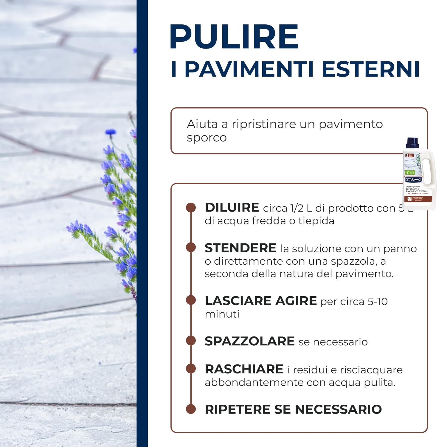 STARWAX - Detergente sgrassante pavimenti esterni - Elimina senza sforzo grasso e sporco - Multisuperfici - Formula concentrata da diluire - 1L - Fino a 250m²