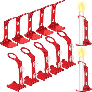 12 Pcs Christmas Electric Window Candle Lamp Holders with Strong Suction Cups Window Plastic Suction Cup Candle Holders for Windows to Secure Christmas Holiday Small Flameless(Red)