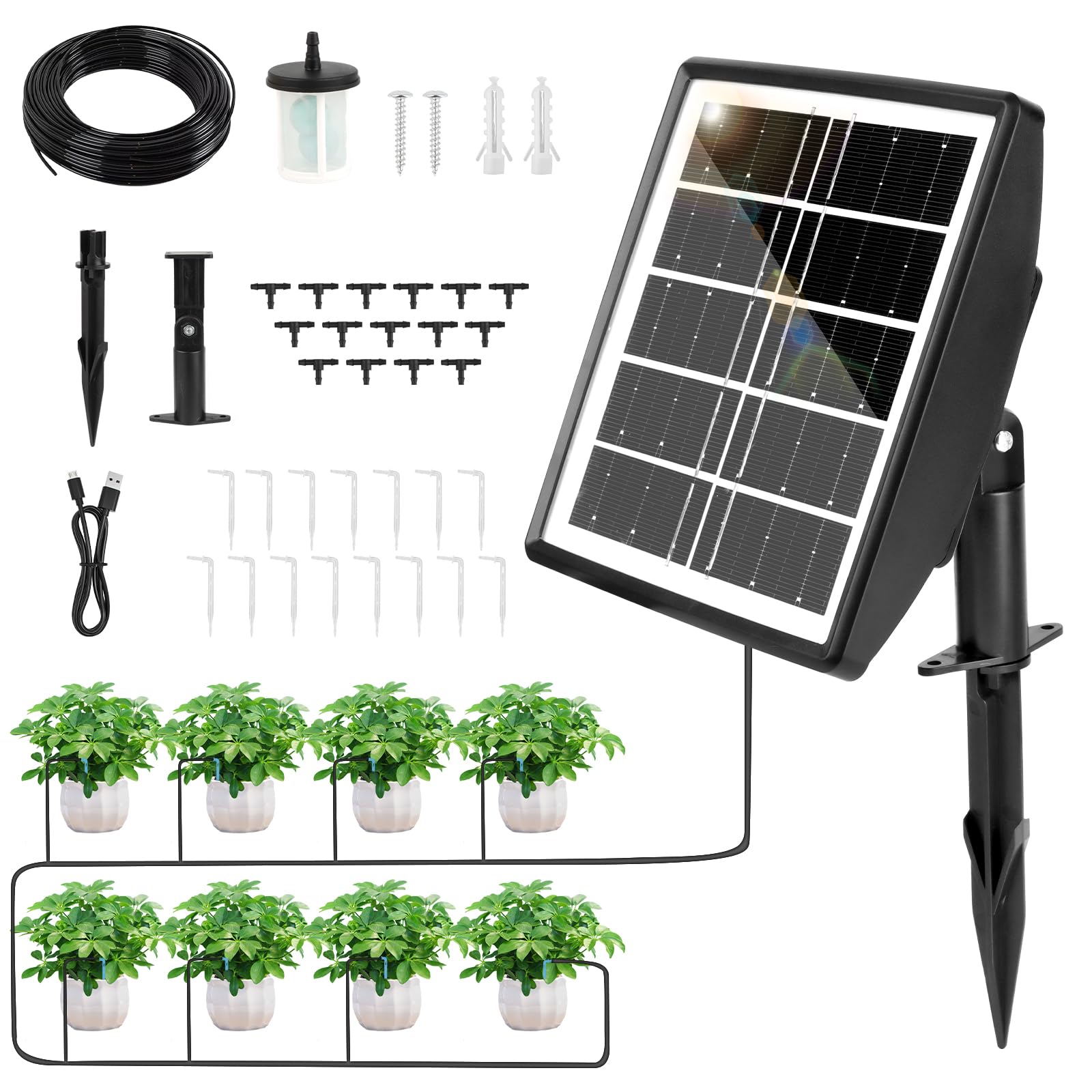Arrosage Goutte à Goutte Arrosage Automatique Pour Jardin Système D' Solaire - Programmateur 9 Modes | 10M Tuyau | Pour Jardin Et Balcon économie Eau énergie Kit Arrosage Automatique Pour Jardin - 12