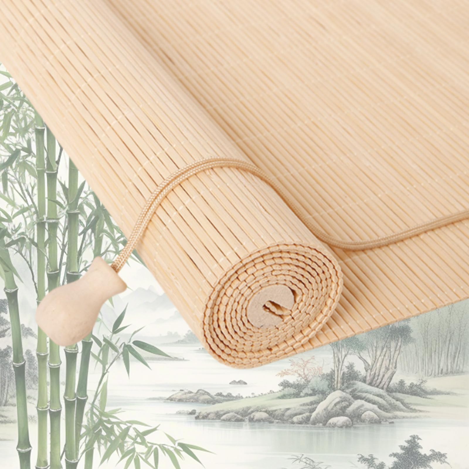 Retro Bamboo Roller Blinds, Natural Wood Window Shades Blinds Anti-UV Dustproof Decorative Curtain, Screen Partition Blind, for Indoor/Outdoor/Garden — image 1