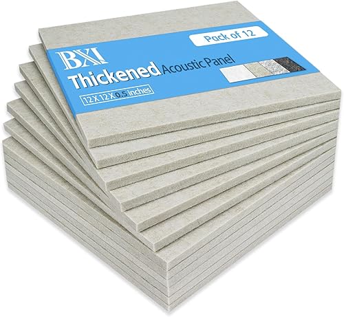BXI Paneles acústicos gruesos que absorben el sonido, paquete de 12 paneles acústicos densos de 12 x 12 x 0.5 pulgadas, paneles de sonido que