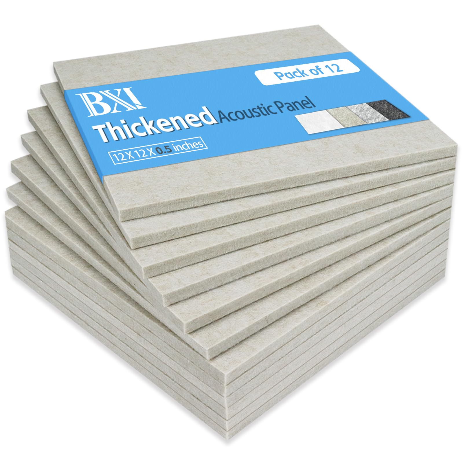 BXI Thickened Sound Absorbing Panels, 12 Pack 12'' X 12'' X 0.5'' Acoustic Studio Treatment Soundproofing Absorption Padding Wall Tiles (Shallow Camel)