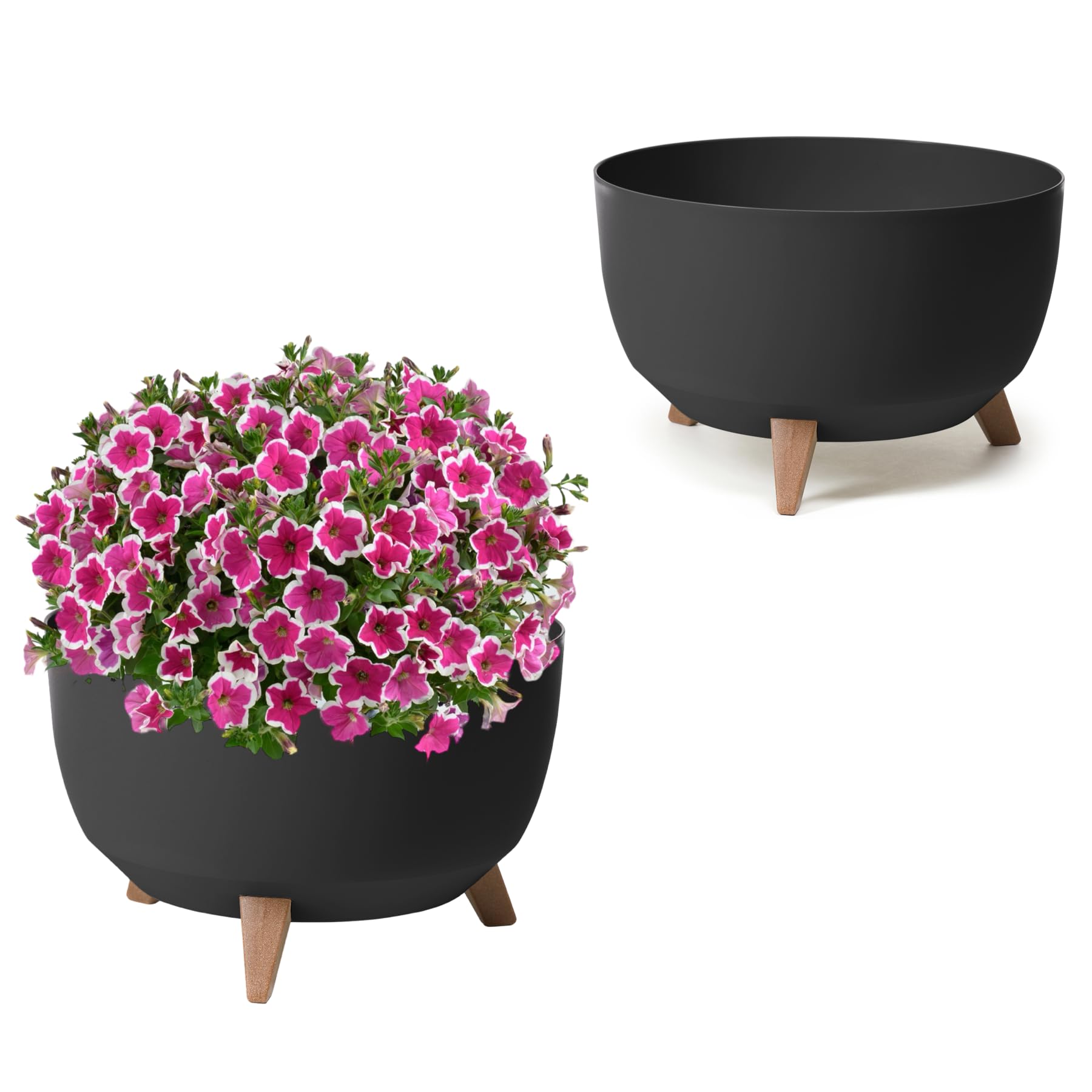MELTOM Pot de Fleurs Bol avec Pieds Pot de Fleurs d'herbes Bol écologique pour Plantes recyclées, Mat (Noir, L - 40 cm)