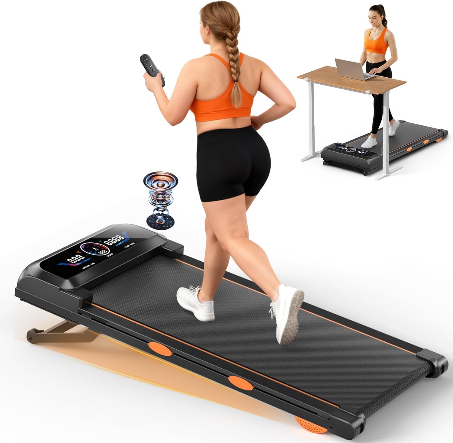 walking pad treadmill with 15% auto incline 12-level, under desk treadmill for home 450 lbs capacity, walking pad with incline, rgb ui screen, bluetooth speaker & app, 3.5hp quiet desk treadmills