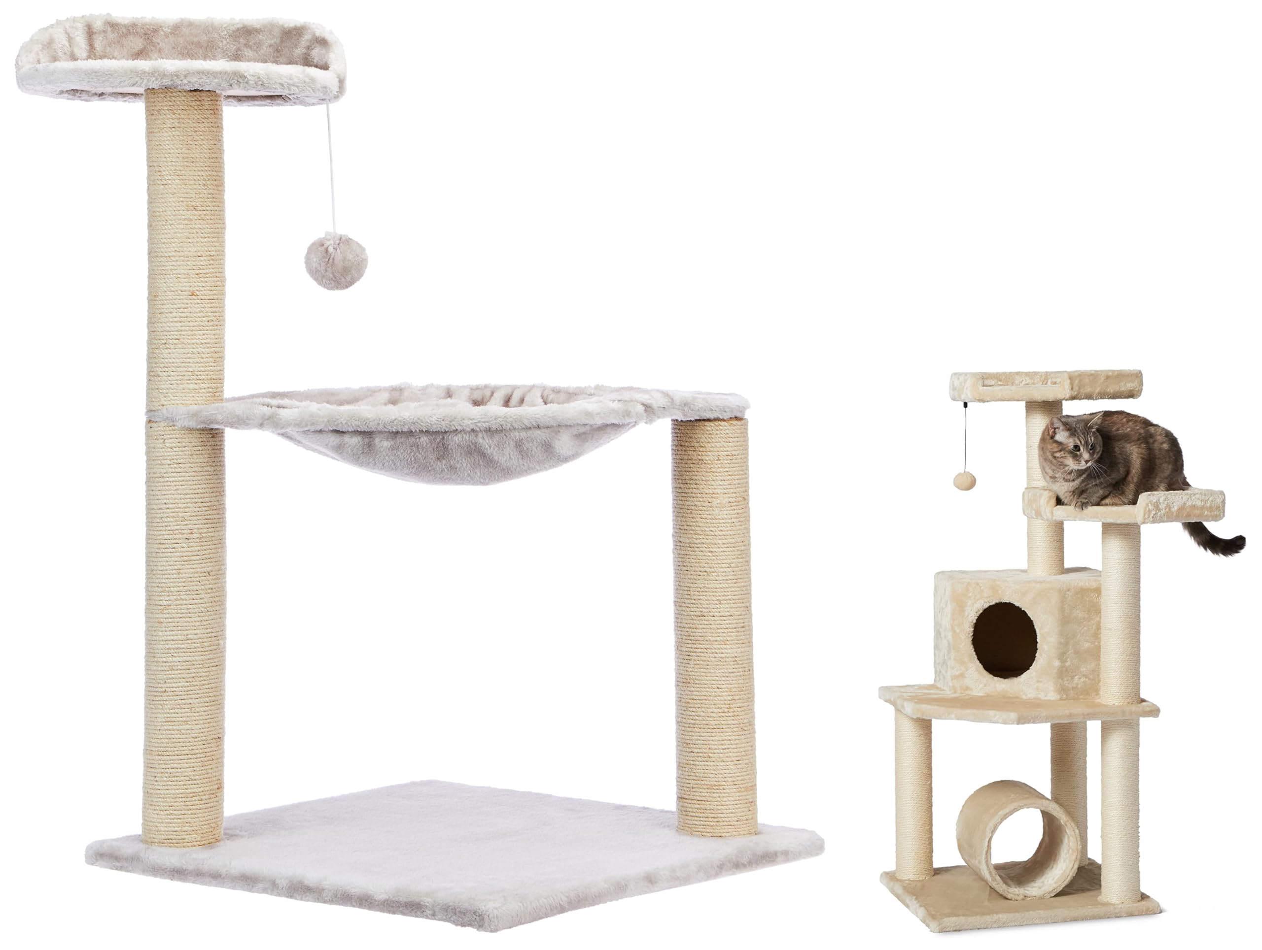 Amazon Basics Cat Tree Tower with Tunnel and Scratching Post - 19 x 19 x 43 Inches, Beige & Amazon Basics Cat Tree with Hanging Ball, Scratching Posts (B0CRVV1R6B) Amazon Price History, Amazon Price Tracker