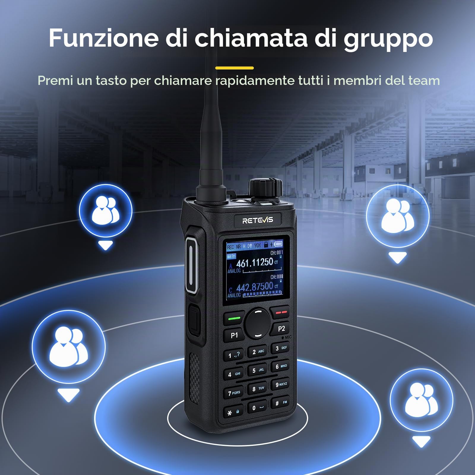 Retevis C62 Walkie Talkie Lungo Raggio, Doppia Banda Ham Radio Ricetrasmittenti Professionali, Walkie Talkie Ricaricabili Con le cuffie, 2000mAh, per Ristoranti, Alberghi e Supermercati (2 Pezzo)