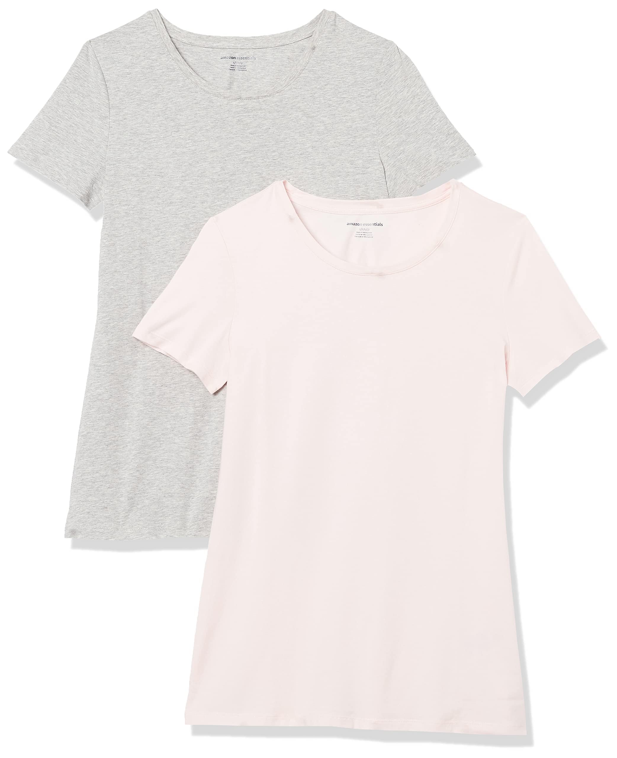 Amazon Essentials Damen Kurzärmliges Regular-Fit-T-Shirt (Varianten mit Rundhalsausschnitt und V-Ausschnitt), Multi-Packs
